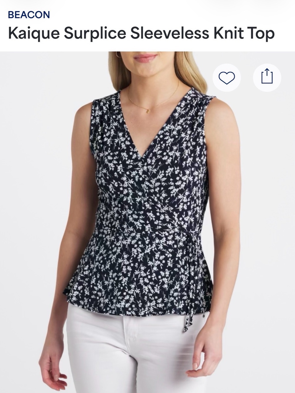 Beacon Navy and White Floral Sleeveless Wrap Top